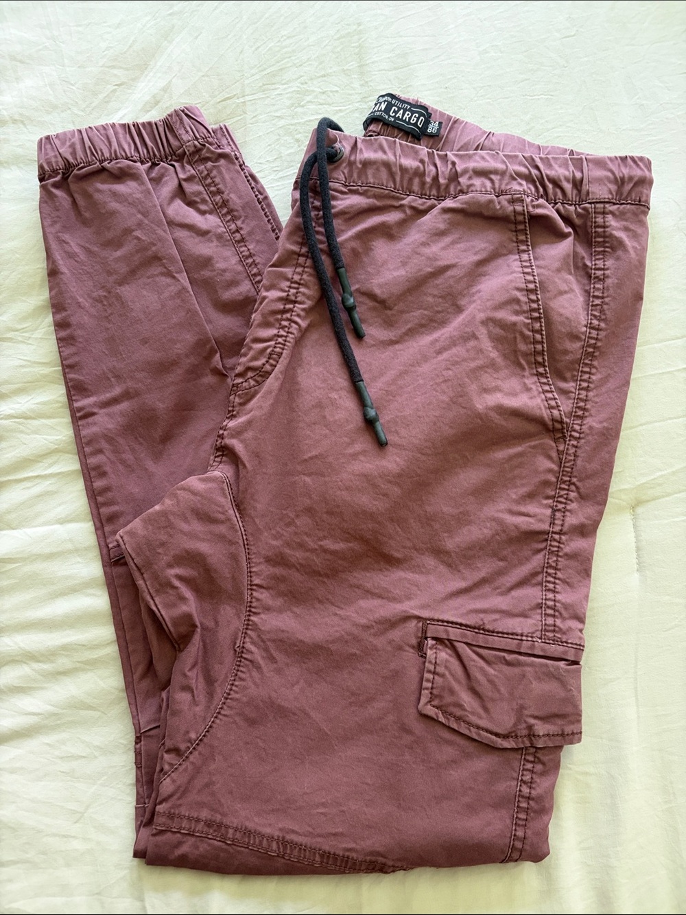 Men's Cargo Jogger Pants in Burgundy with Drawstring Waist